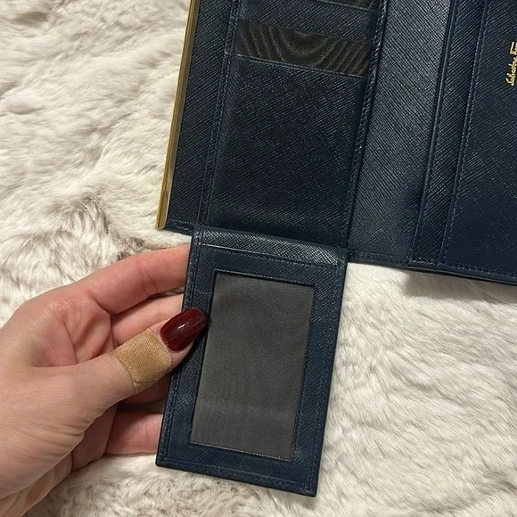 Salvatore Ferragamo Navy Blue Leather Gancini Bit Continental Long Wallet - Picture 9 of 9